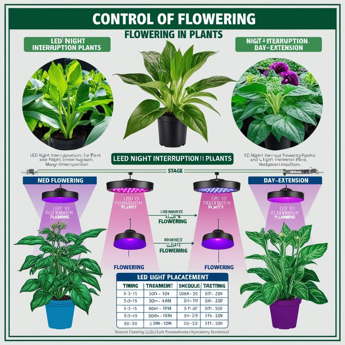 Control of Flowering Using LED Night Interruption and Day-Extension Techniques