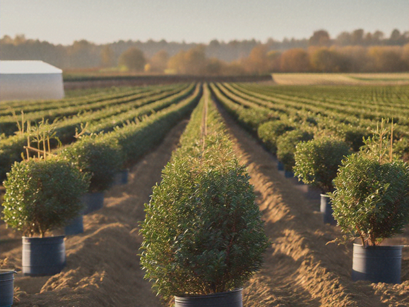 High-quality visualization of japanese holly cultivation in united states: climate stress modeling – varieties, soil & harvest featuring advanced farming techniques, hydroponics, and sustainable agriculture.
