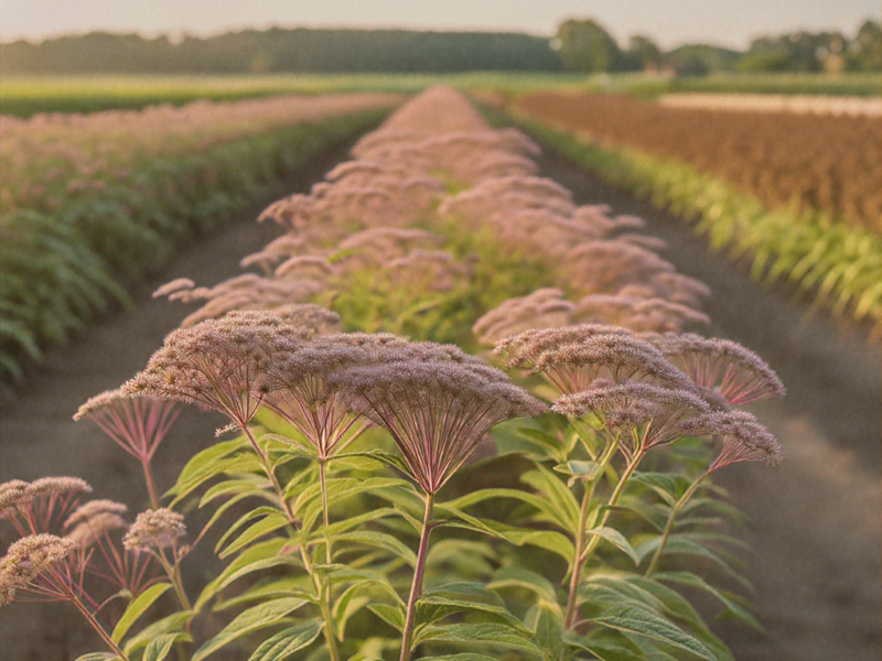 High-quality visualization of joe pye weed cultivation in asia: intelligent growth guide – varieties, soil & harvest featuring advanced farming techniques, hydroponics, and sustainable agriculture.
