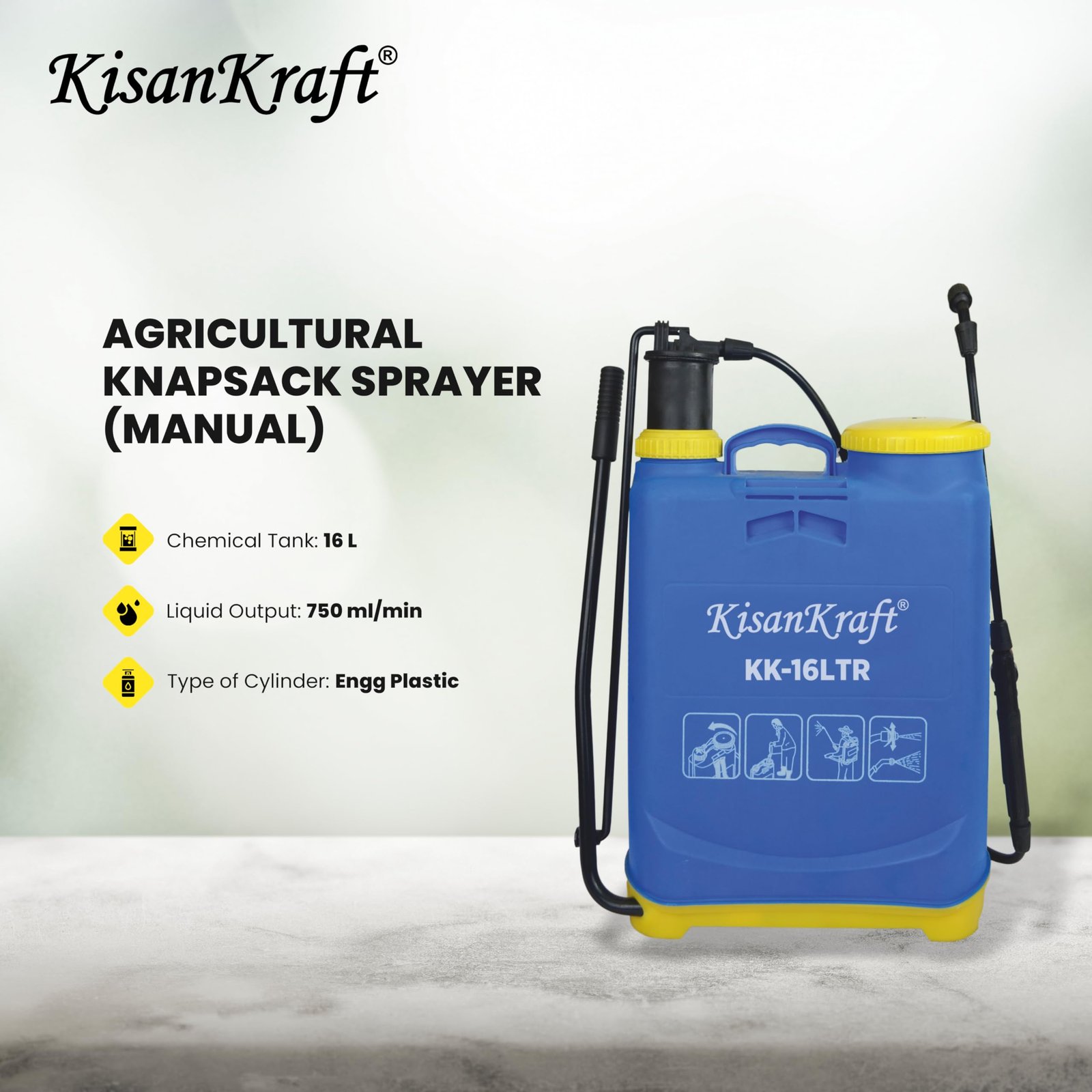 Knapsack Sprayer KK-16 — Manual sixteen-litre backpack sprayer for applying pesticides and liquid fertilizers