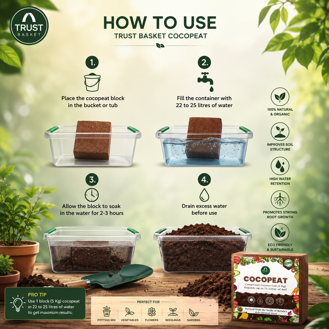 Cocopeat Brick — Compressed Kerala coir brick with high water retention for soil conditioning, soil & growing media