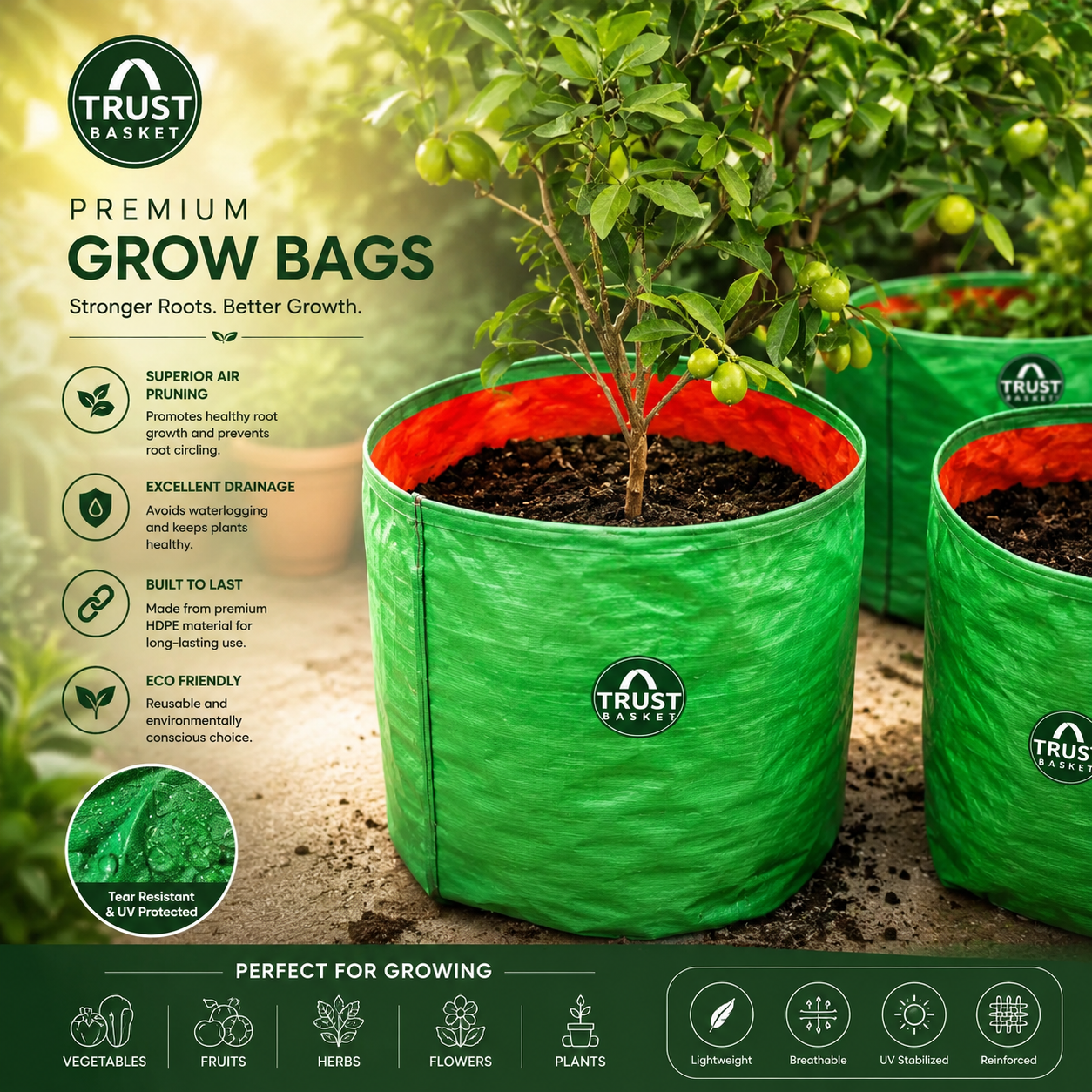Grow Bag Set — Set of reusable fabric grow bags for terrace and balcony cultivation, greenhouse & nursery
