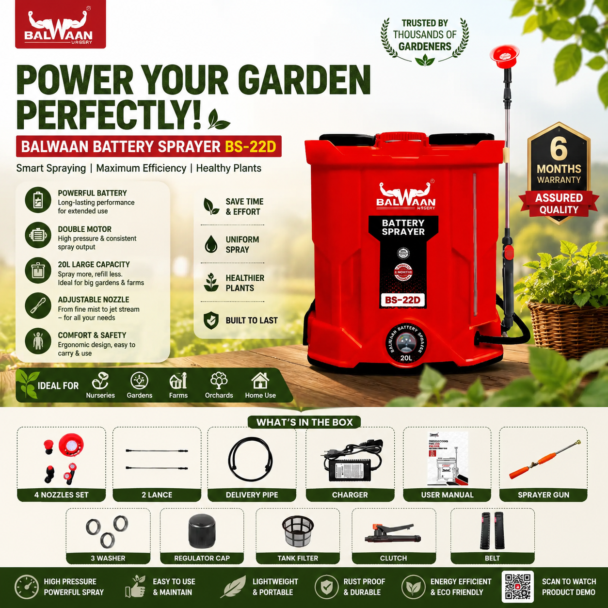 Battery Sprayer BS-21 — Rechargeable backpack sprayer for pesticide and foliar application across crops