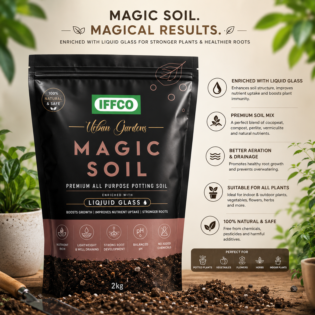 Magic Soil — Ready-to-use all-purpose potting mix of compost, cocopeat and perlite for potted plants, soil & growing media