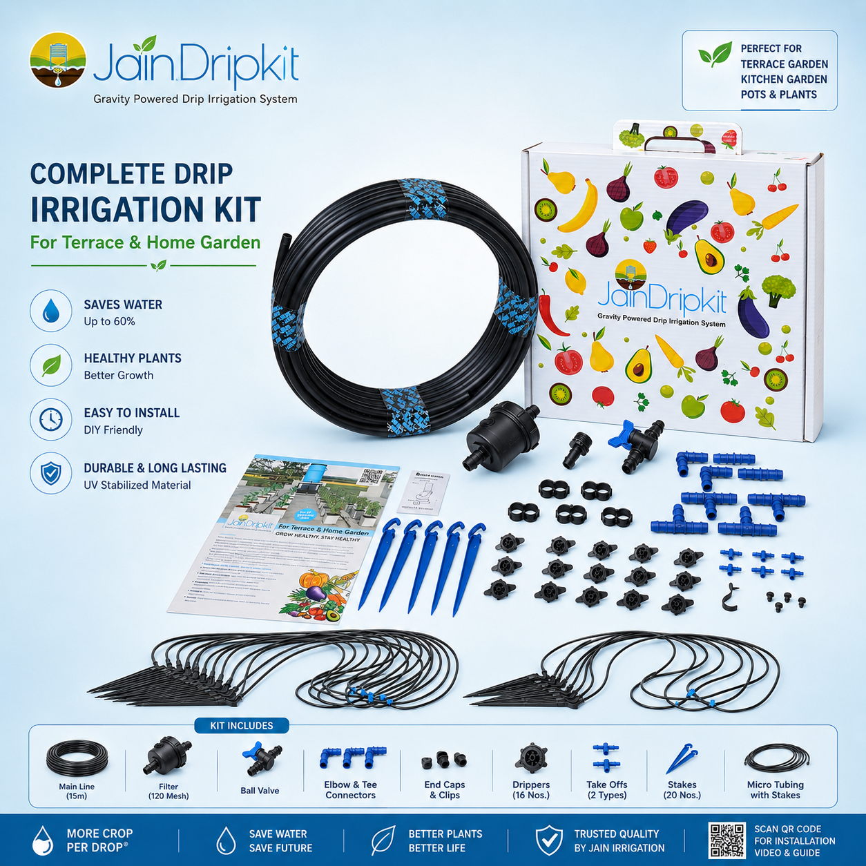 Rain Pipe Irrigation Kit — Perforated rain-hose kit for light irrigation of leafy and close-row crops, irrigation & water