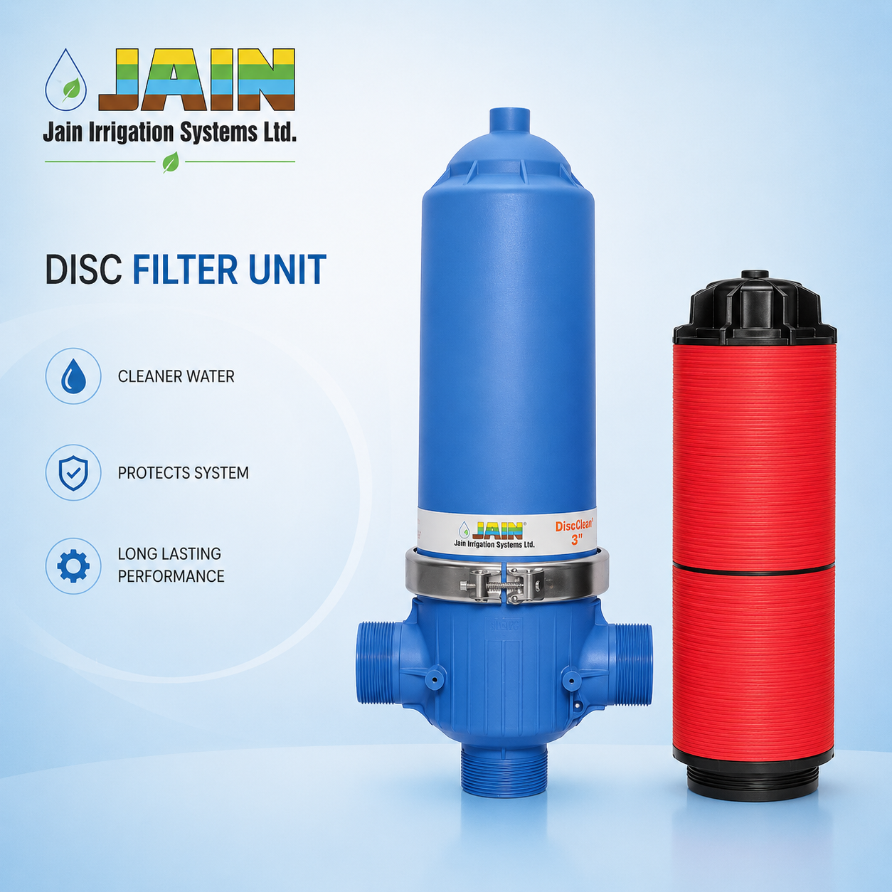 Disc Filter Unit — Stacked-disc filter protecting drippers from fine particulate clogging, irrigation & water