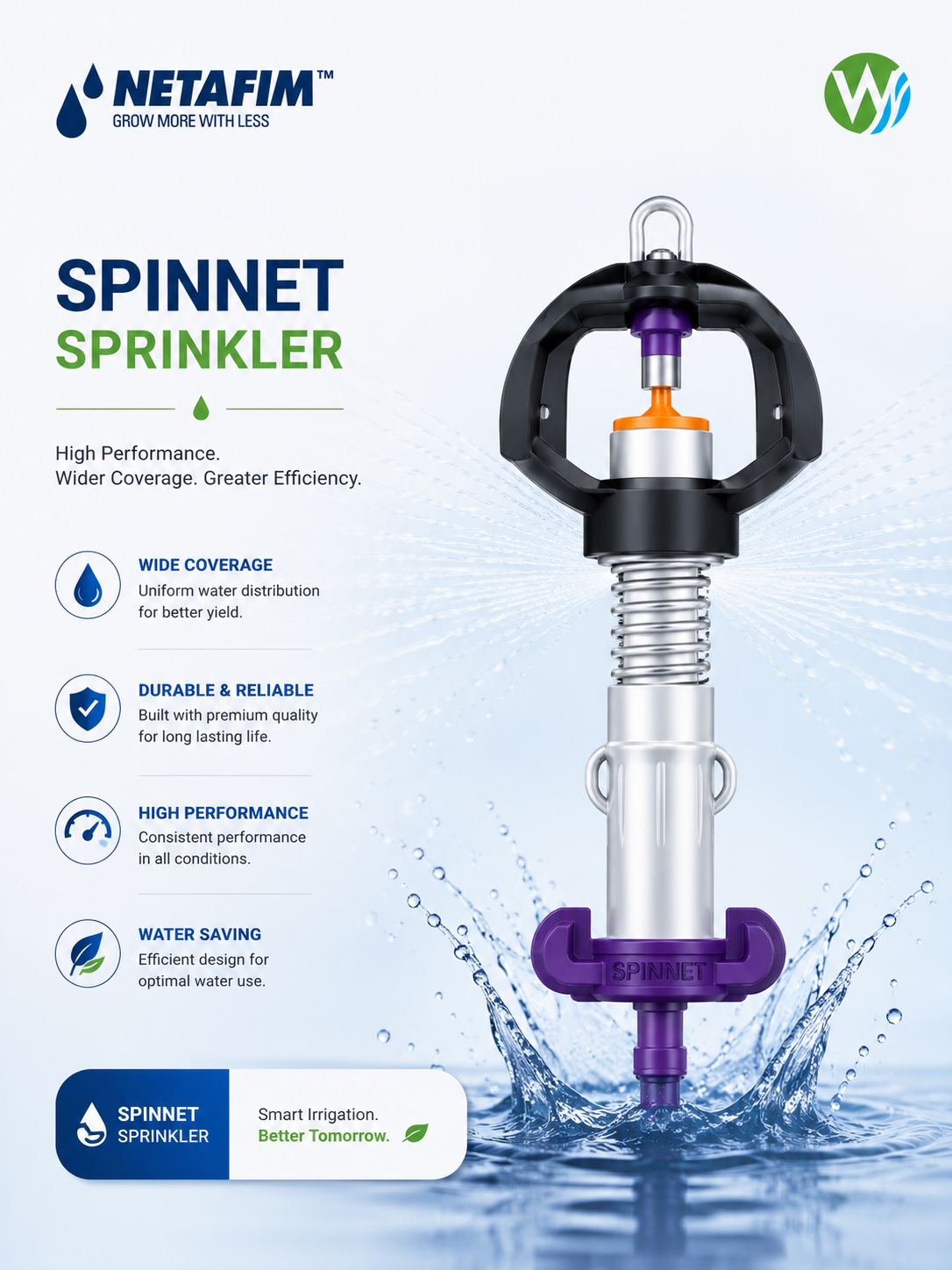 SpinNet Sprinkler — Rotating micro-sprinkler delivering uniform medium-radius coverage, irrigation & water