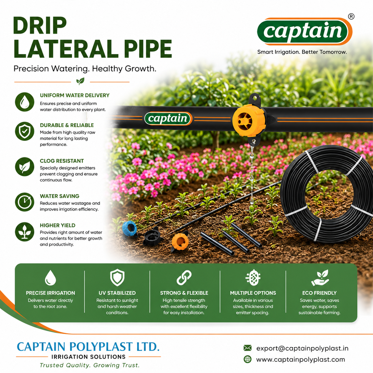 Drip Lateral Pipe — Inline drip lateral pipe for efficient row-crop and orchard irrigation, irrigation & water