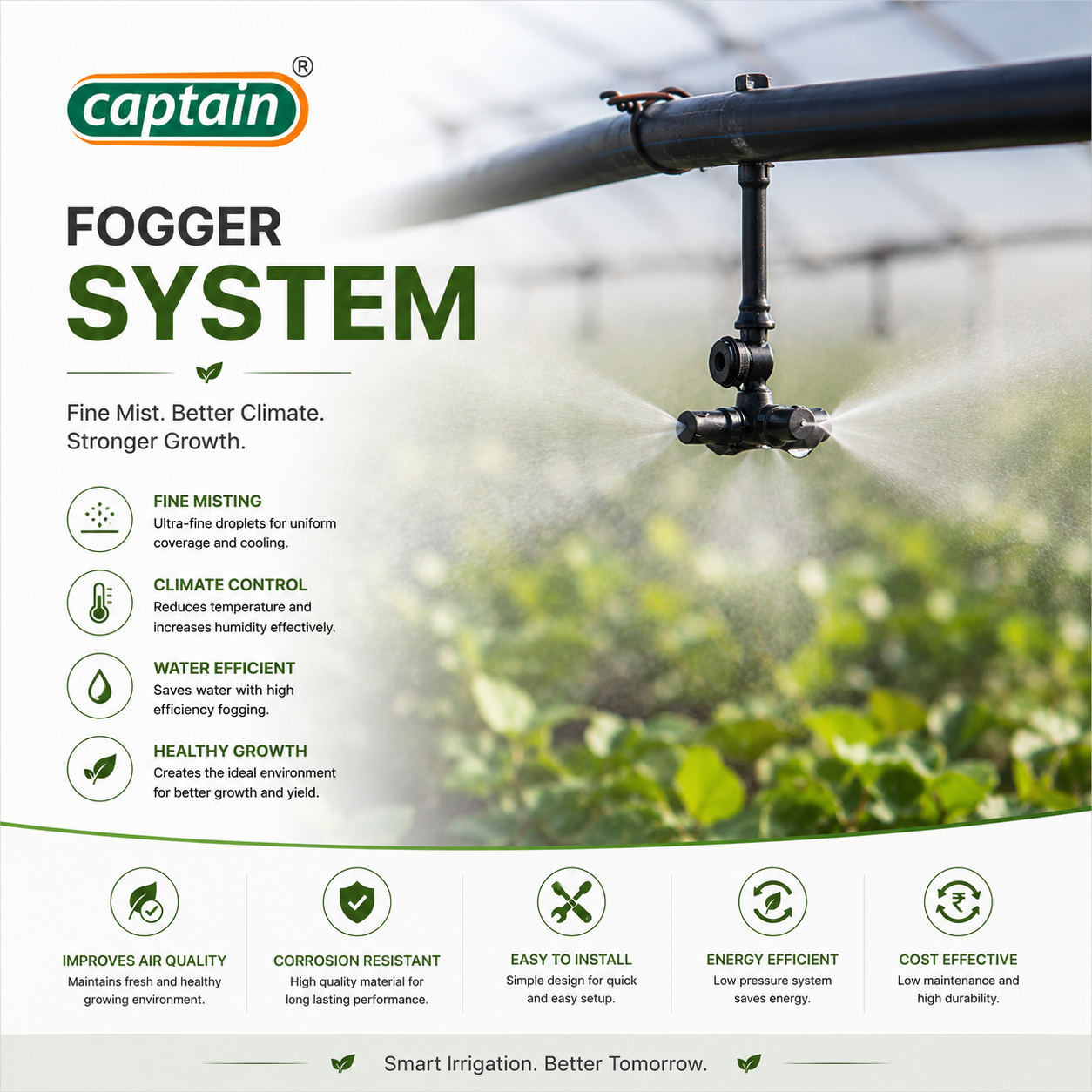 Fogger System — Greenhouse fogging system for cooling and humidity control, greenhouse & nursery