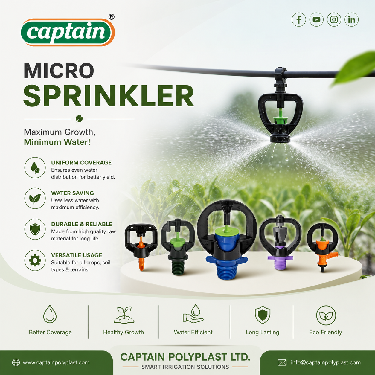 Micro Sprinkler — Micro sprinkler for gentle, uniform irrigation of close-spaced crops, irrigation & water