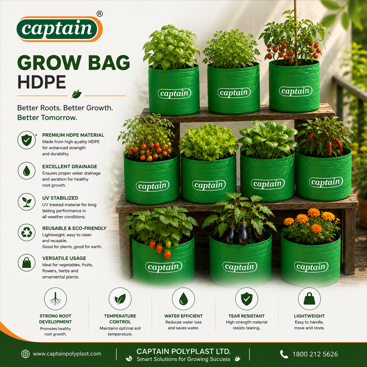 Grow Bag HDPE — UV-stabilised HDPE grow bag for soilless and container cultivation, greenhouse & nursery