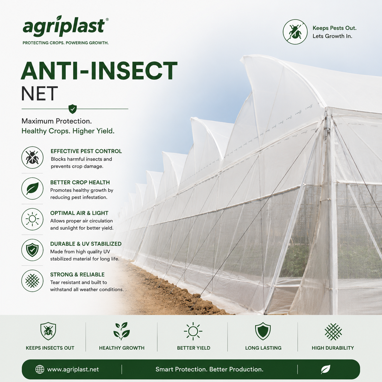 Anti-Insect Net — Fine-mesh insect net excluding pests from greenhouses and nurseries, crop protection