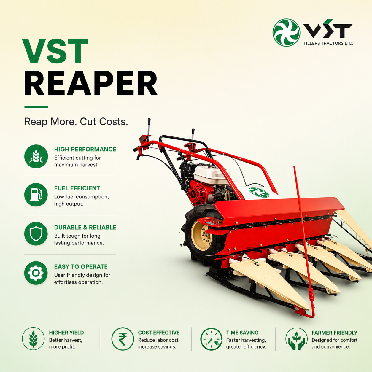 VST Reaper — Walk-behind reaper for harvesting paddy and wheat at ground level, machinery & equipment