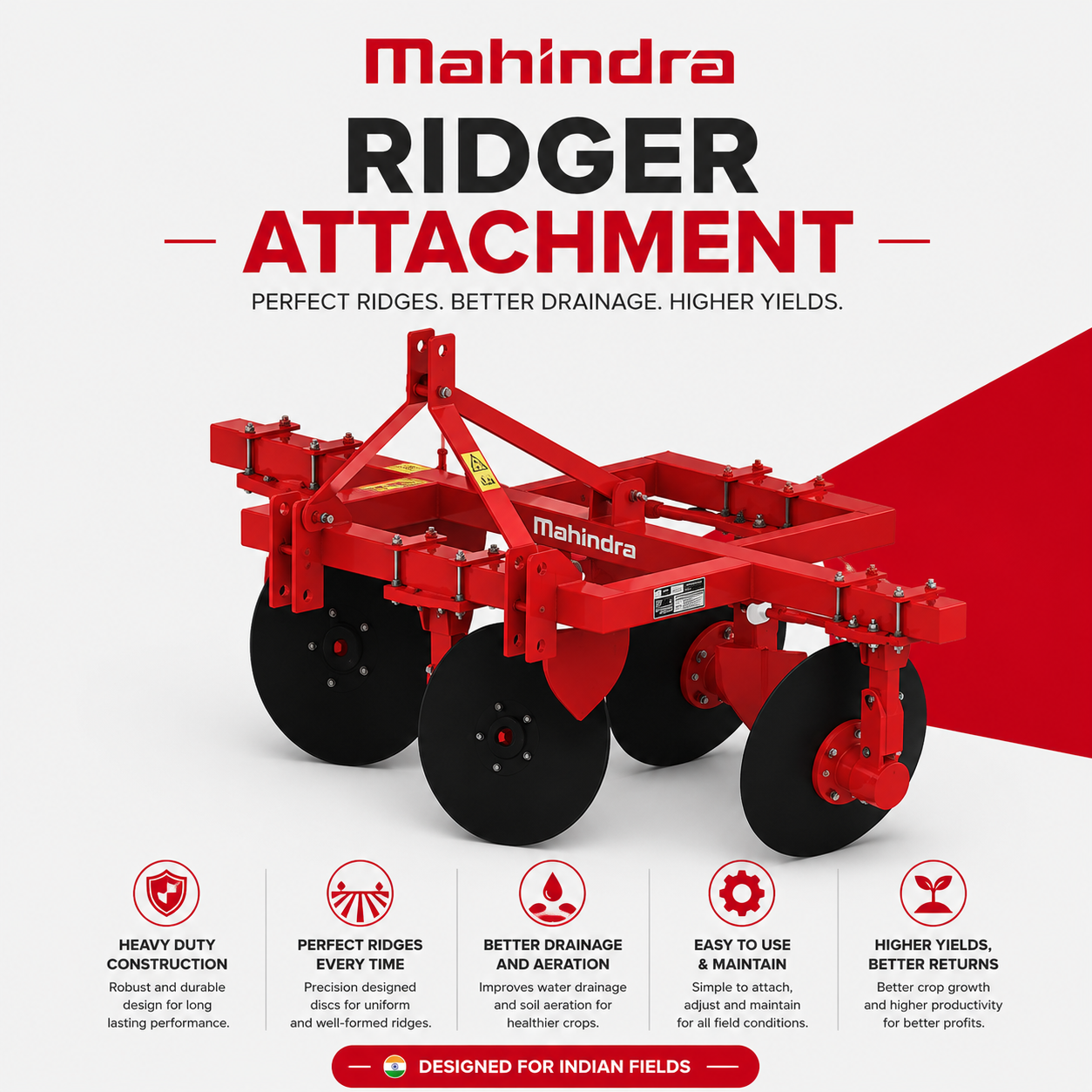 Ridger Attachment — Tractor ridger forming furrows and ridges for row crops and drainage, machinery & equipment