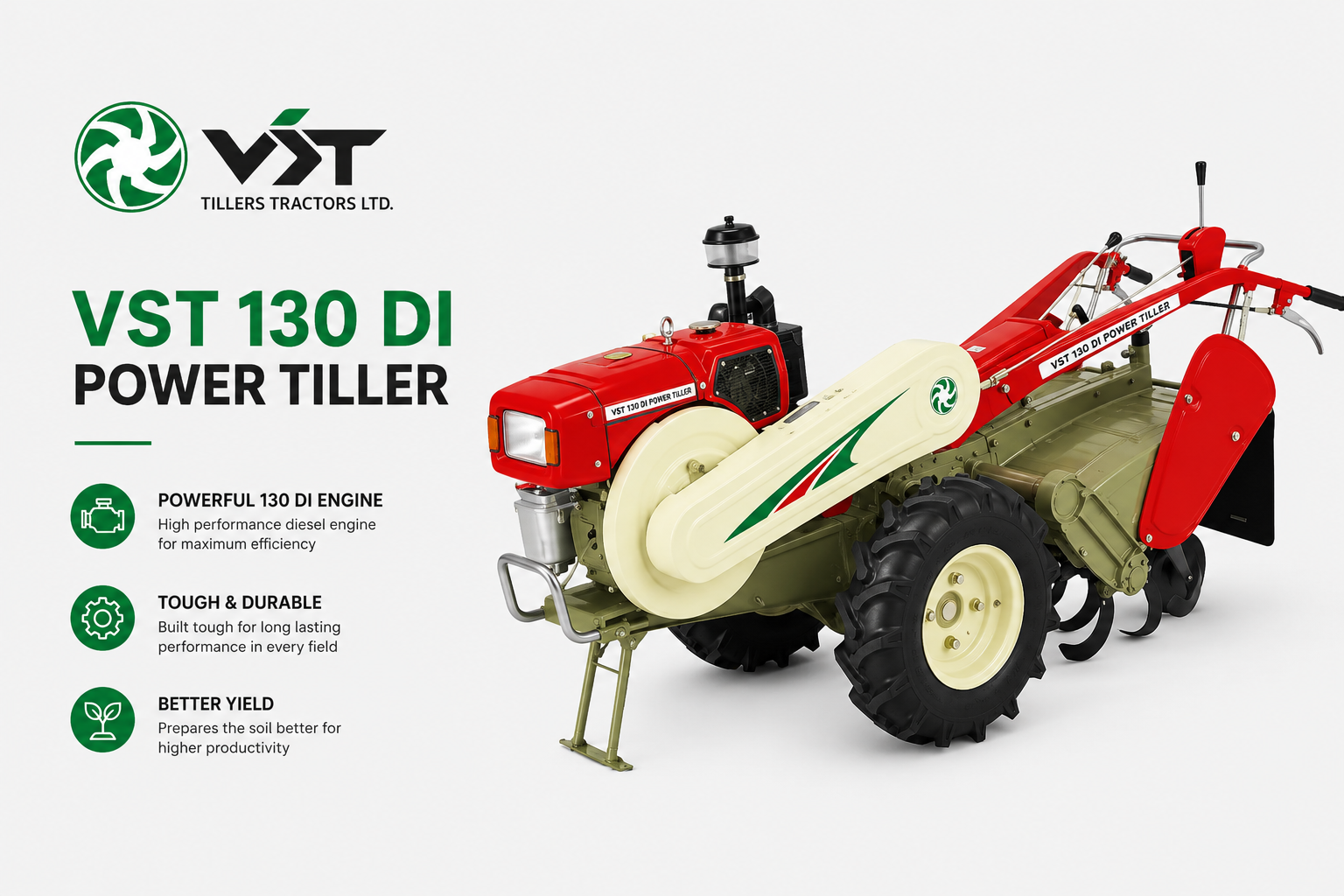 VST 130 DI Power Tiller — Diesel walk-behind power tiller for puddling, tillage and rotary work, machinery & equipment