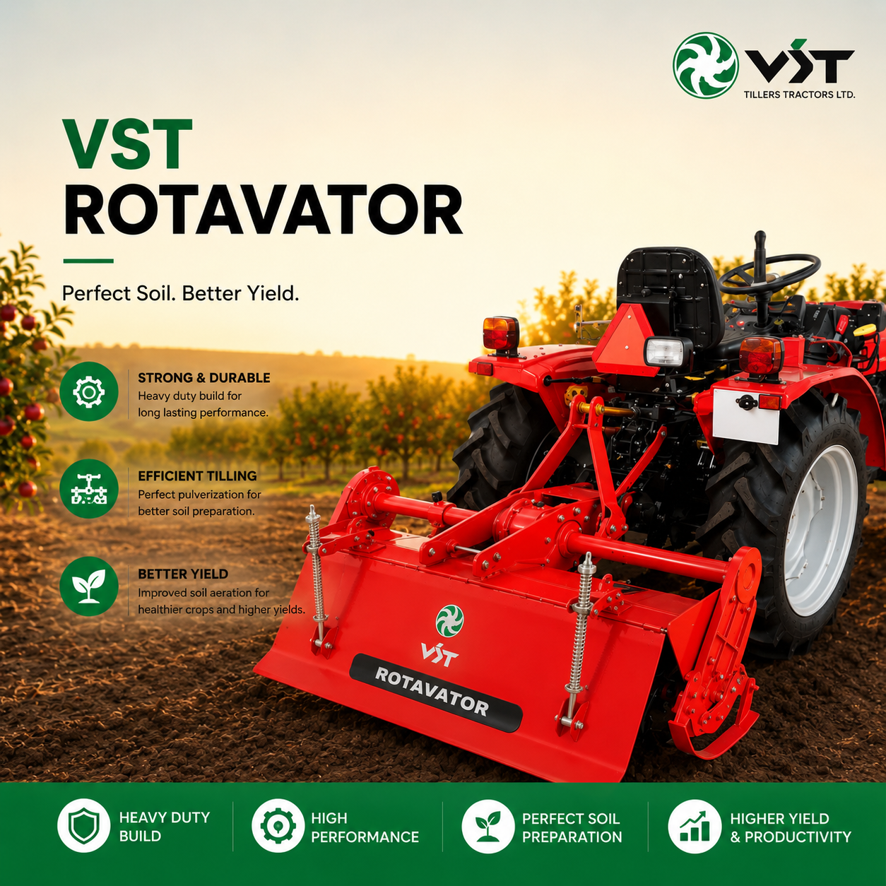 VST Rotavator — Rotary tiller attachment for quick seedbed preparation, machinery & equipment