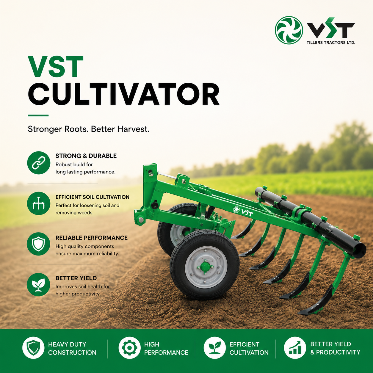 VST Cultivator — Spring/rigid tine cultivator for secondary tillage and weeding, machinery & equipment