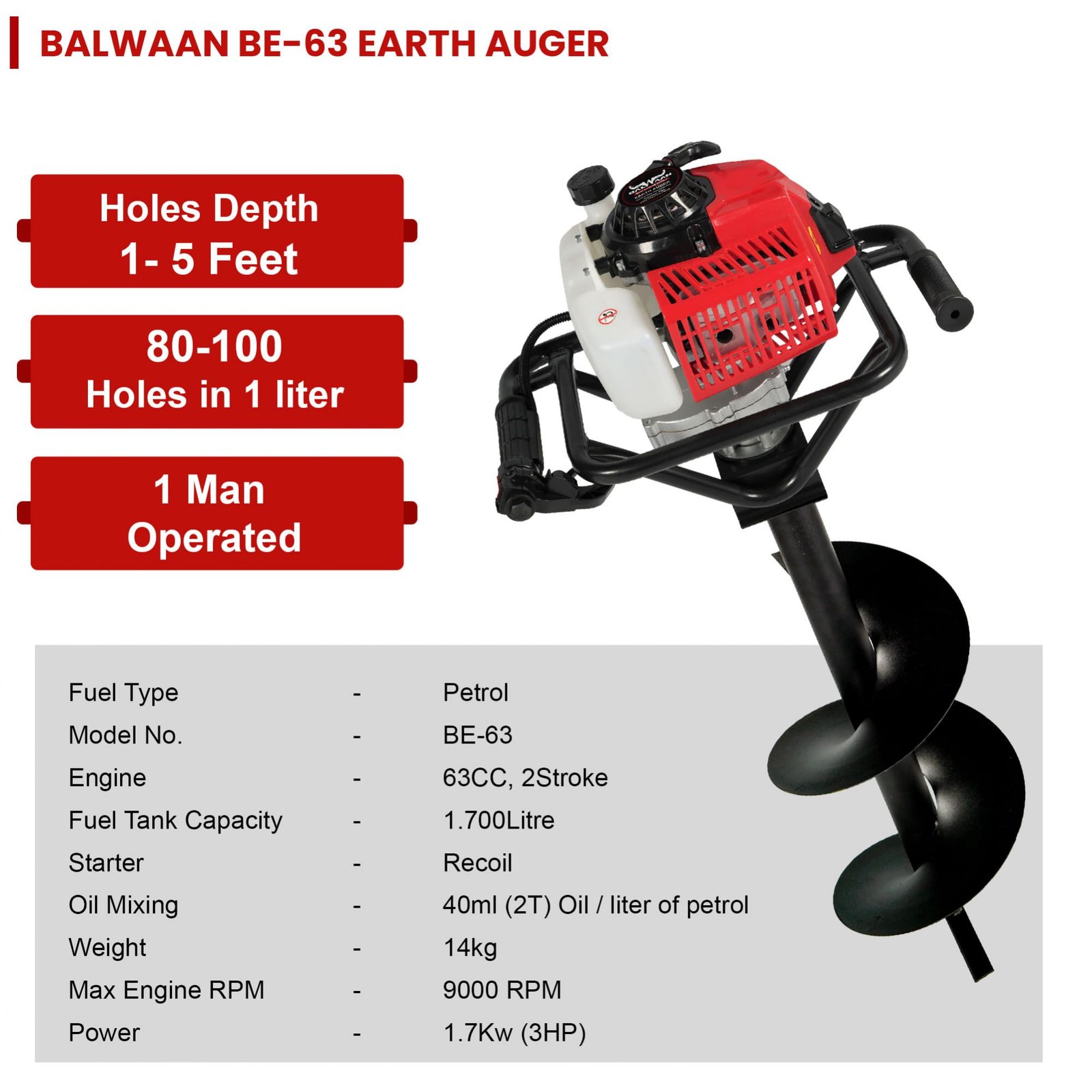 Earth Auger — Engine-driven auger for digging planting pits, post holes and fence holes, machinery & equipment
