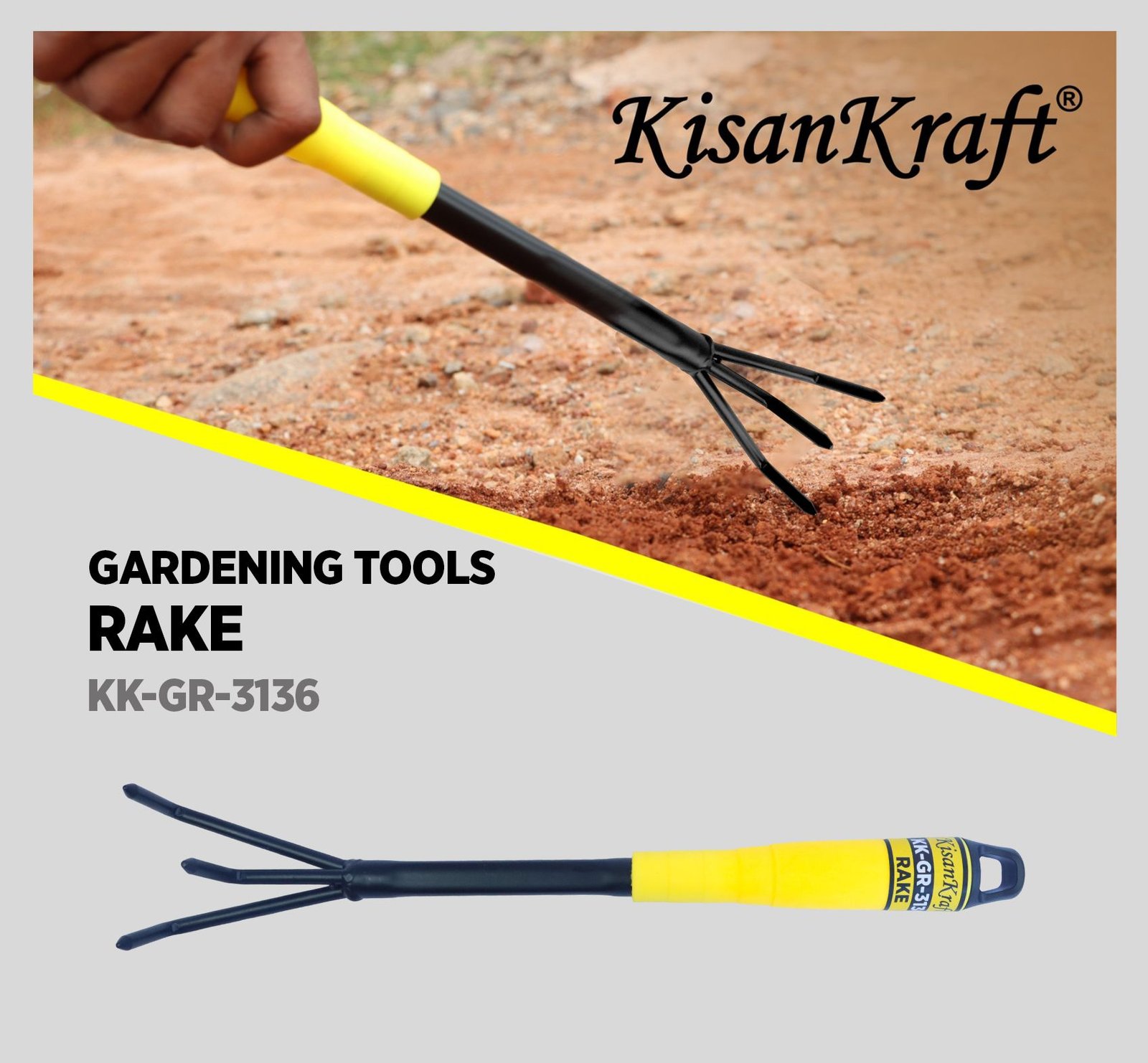 Garden Rake — Sturdy steel rake for levelling soil and clearing leaves and debris, tools & implements