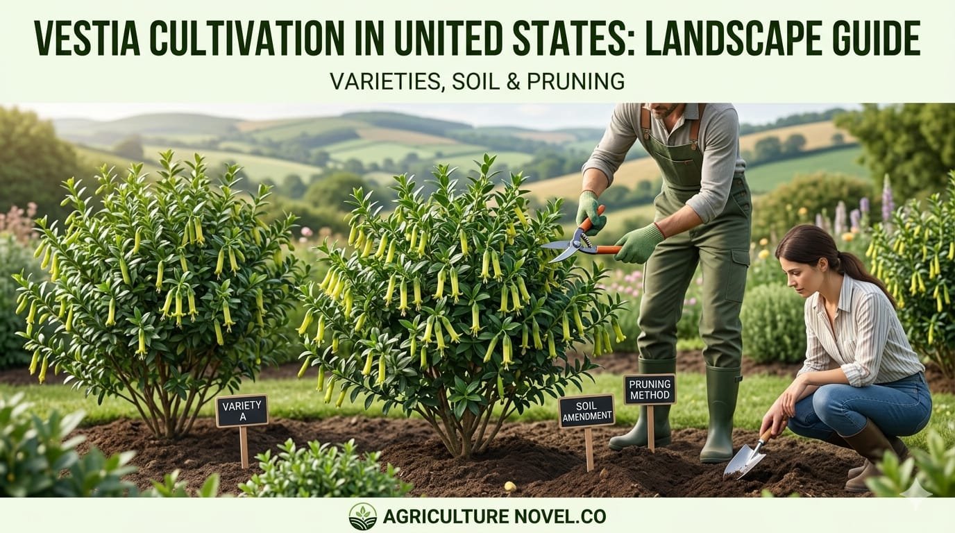 High-quality visualization of vestia cultivation in united states: landscape guide – varieties, soil & pruning featuring advanced farming techniques, hydroponics, and sustainable agriculture.
