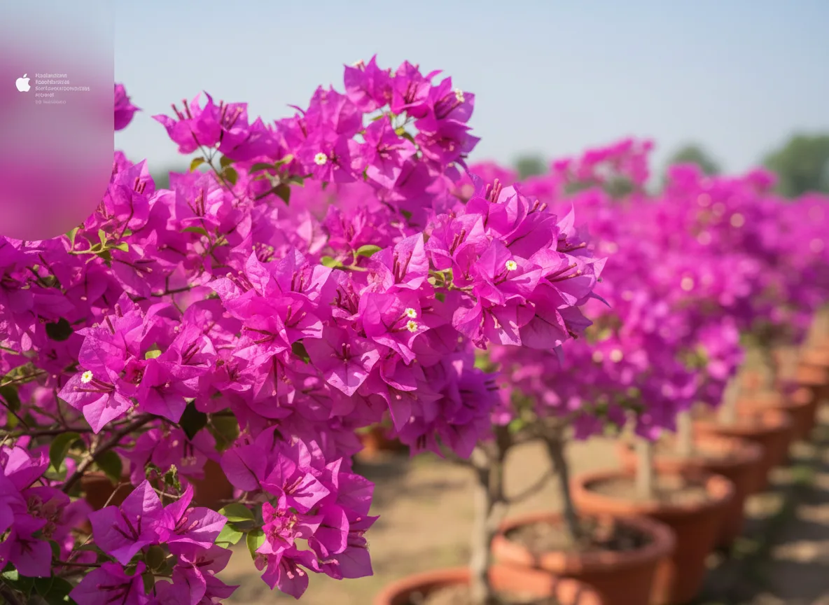 Close-up of a vibrant Krishna Godavari 24592 bougainvillea with dense magenta-purple bracts, highlighting its excellent flowering.