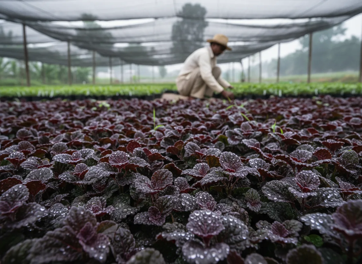 A dense patch of dark purple 'Black Scallop' Ajuga reptans leaves, a popular variety for cultivation in Pune.